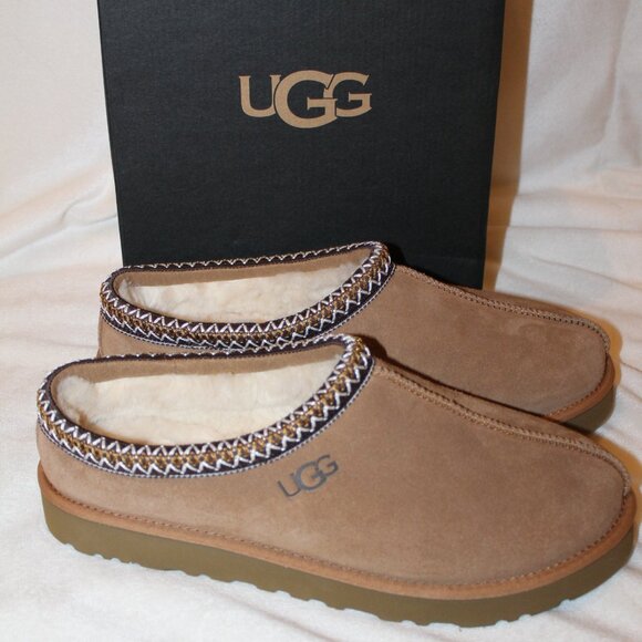 NEW UGG‎ MEN'S TASMAN CHESTNUT SUEDE SHEARLING LINED SLIPPERS - Picture 1 of 5